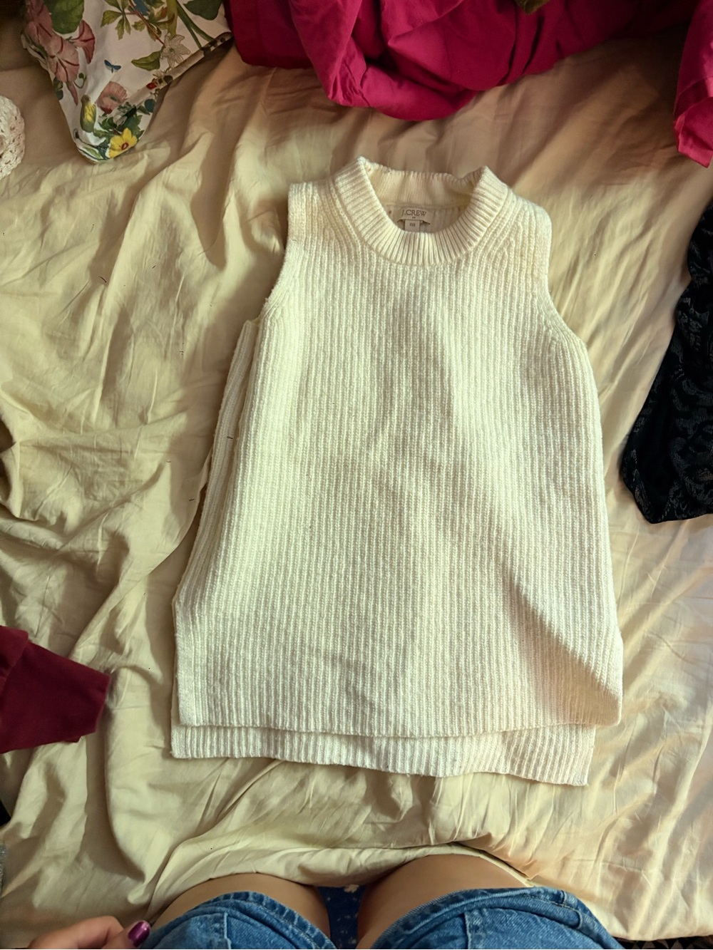 J. Crew Cream Sleeveless Ribbed Cowlneck Sweater